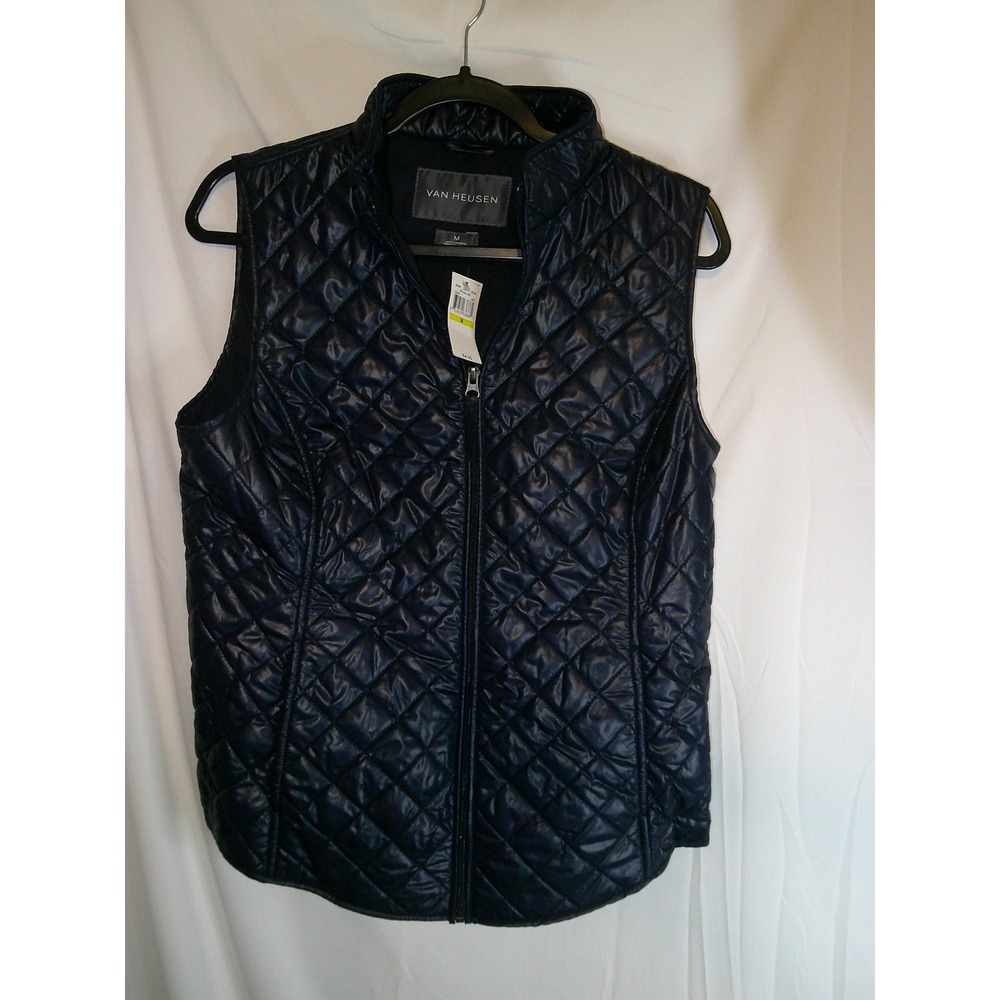 Van Heusen Womens Quilted Puffer Vest Sleeveless Jacket Medium Navy $84 NWT